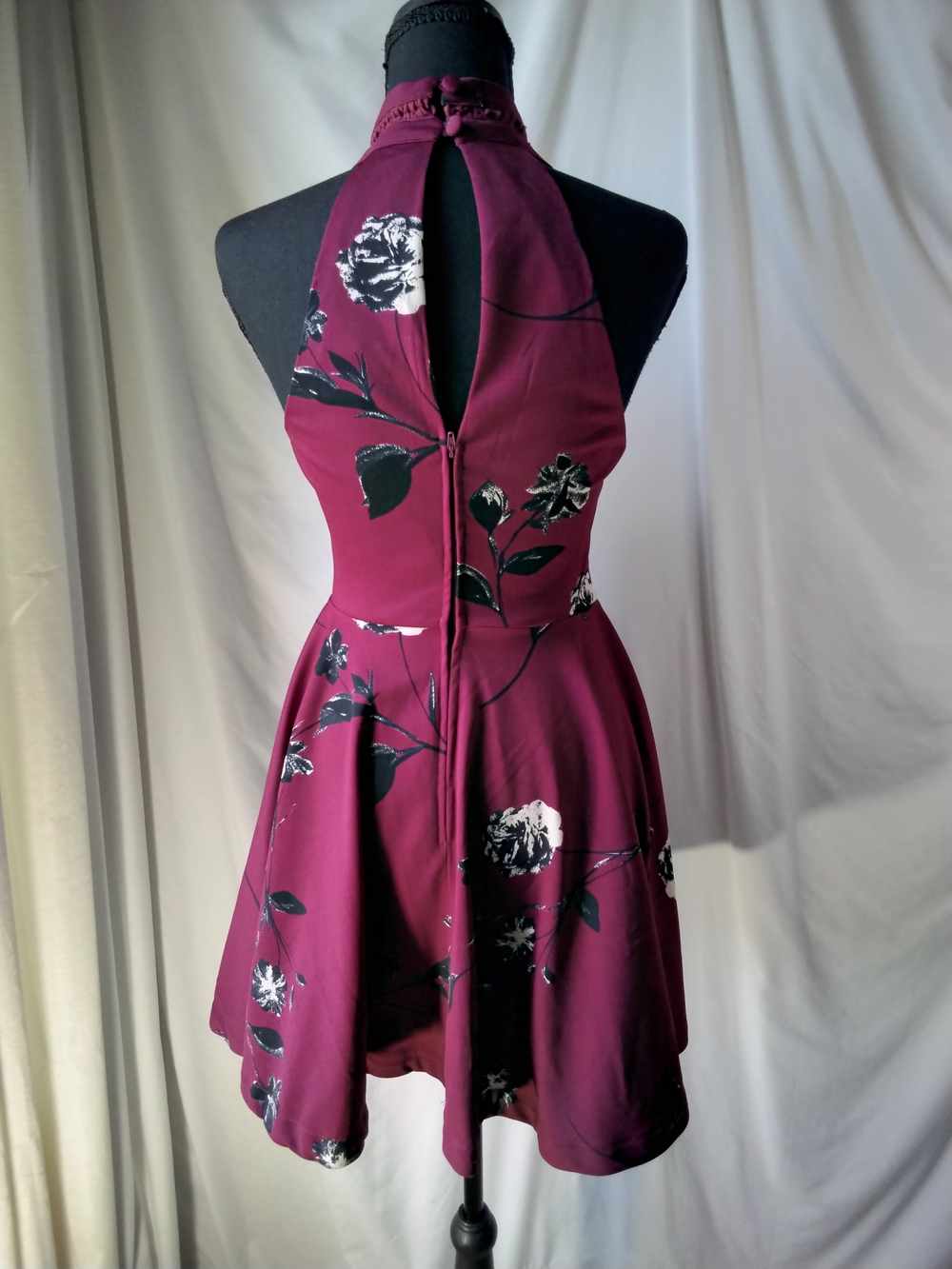 B Darlin Burgundy Floral Halter Skater Dress - Picture 3 of 15